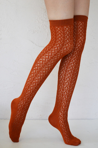 Crochet Over The Knee dark orange tabbisocks