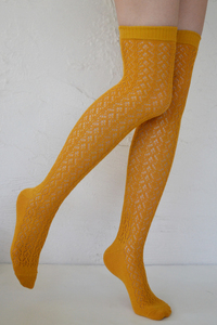 Crochet Over The Knee mustard tabbisocks