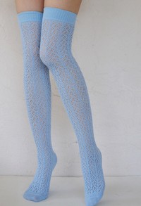Crochet Over The Knee milky blue tabbisocks